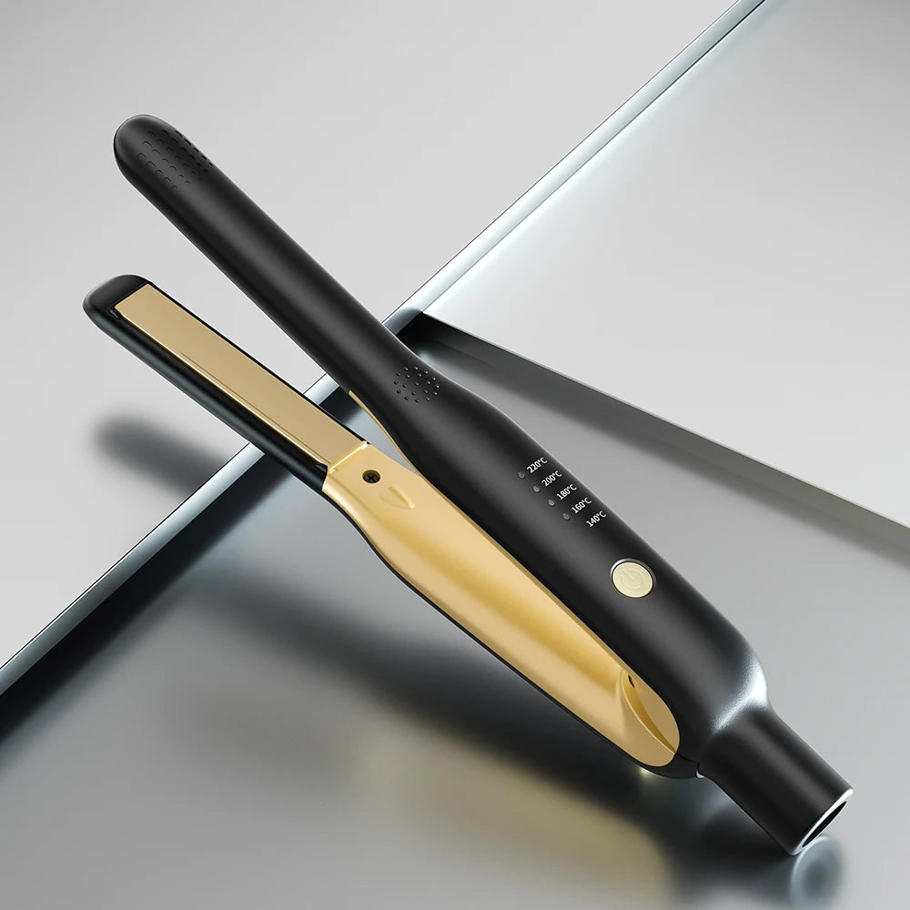 2-in-1 Mini Hair Straightener & Curler - Ceramic Fast Heating 140-220°C - Portable Flat Iron for Short Hair Travel Styling