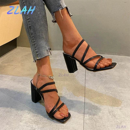 Hot New Women Sandals Summer Luxury Brand Design Rivet High Heels Fashion Women's Thick Heel Sexy Open Toe Sandals Women Shoes - Imbasat