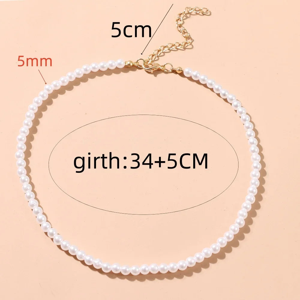 Trend 4-8mm White Pearl Chokers Necklace Clavicle Chain For Women Classic Elegant Wedding Neck Jewelry Love Pendant Gift