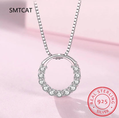 Real Moissanite Necklace Solid 925 Sterling Silver Diamond Circle Pendant Necklace for Women Men Promise Wedding Gift Jewelry