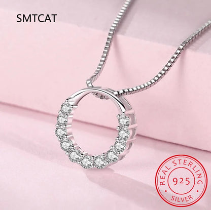 Real Moissanite Necklace Solid 925 Sterling Silver Diamond Circle Pendant Necklace for Women Men Promise Wedding Gift Jewelry