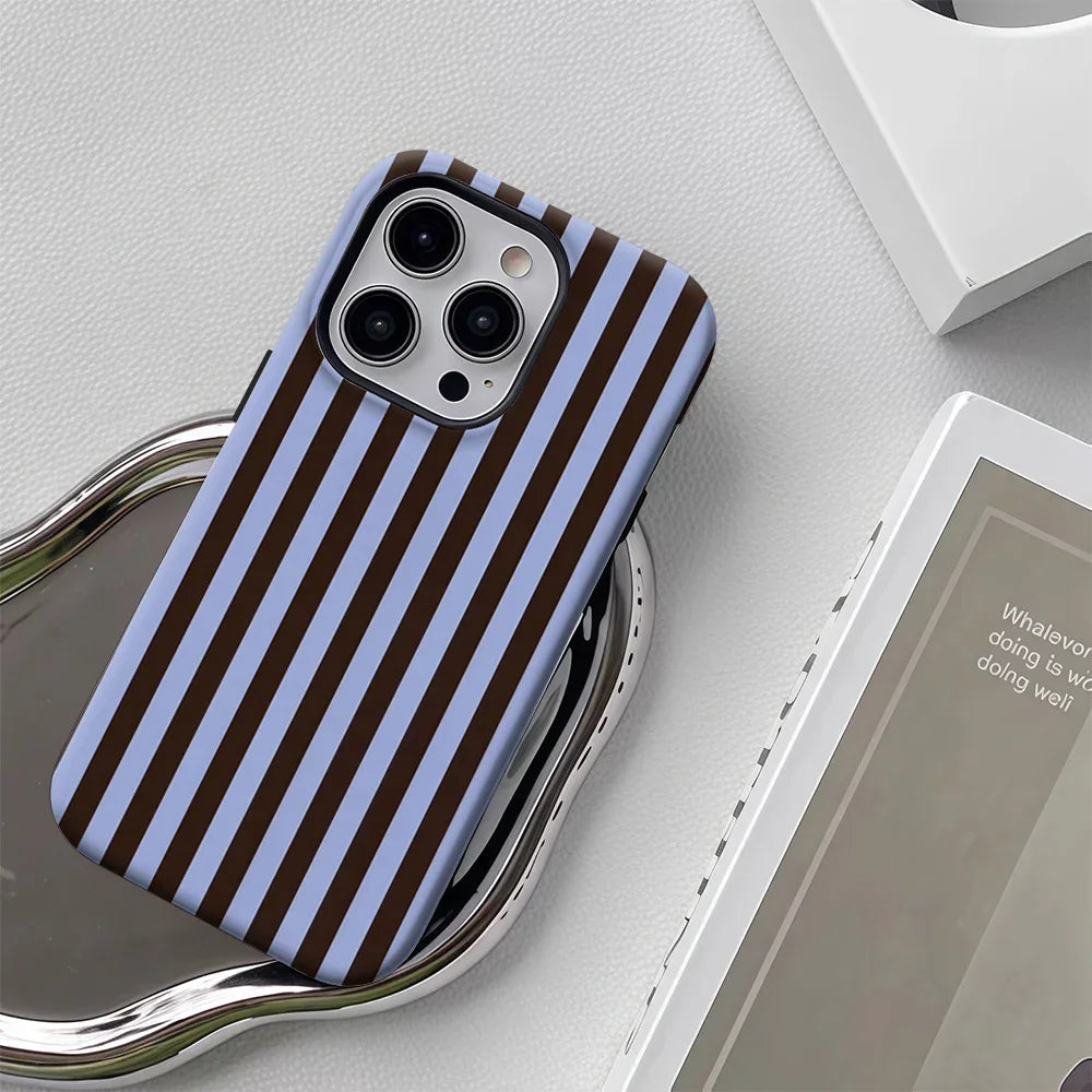 Contrasting Brown Blue Stripes Phone Case for iPhone