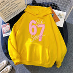 Girls Pink 67 Number Print Hoodies