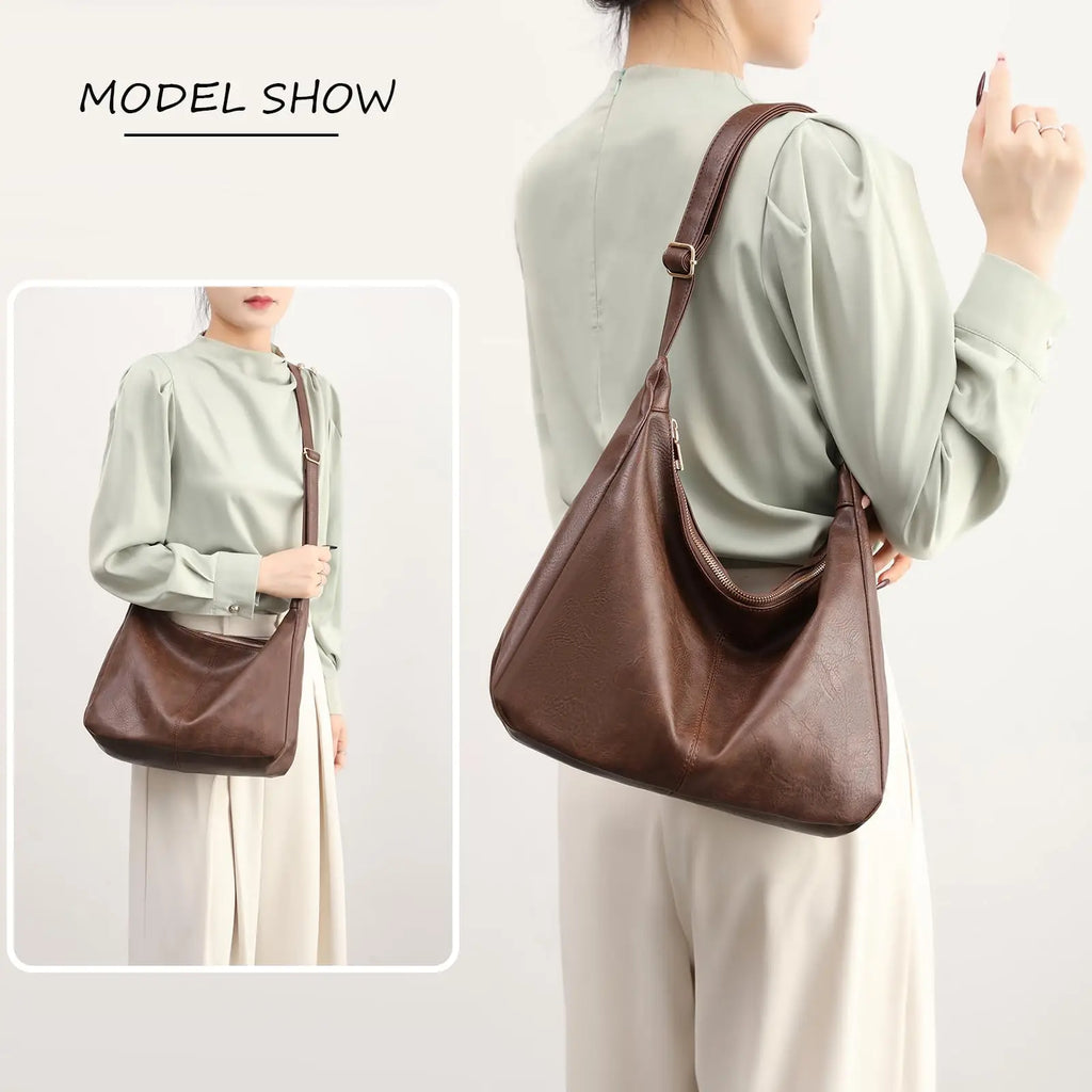 Hobo Shoulder Bags for Women Ultra Soft Foldable Vegan Leather Shoulder Handbag Stylish Slouchy Tote Purses Casual Tote