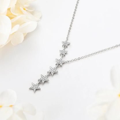 2024 New Trendy 925 Sterling Silver Y Lariat 6 Star Pendant Necklace for Women Fashion D Color Moissanite Necklaces Jewelry Gift