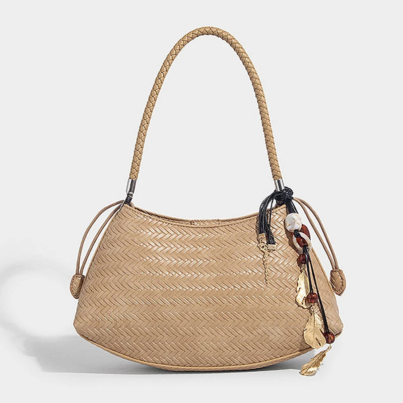 Woven Shoulder Bag for Women Crossbody Tote Bag Handbag 2026 New Vegan Leather Purse Woven Hobo Bag Pendant Versatile Bags