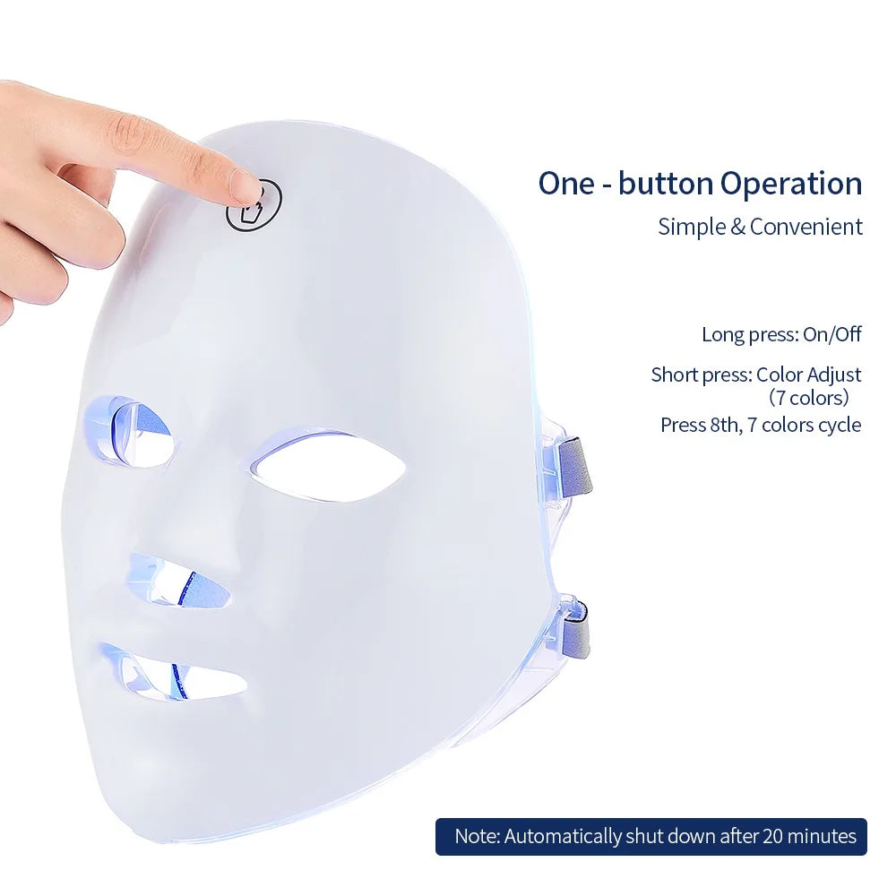 Rechargeable Facial LED Mask 7 Colors LED Photon Therapy Skin Rejuvenation
