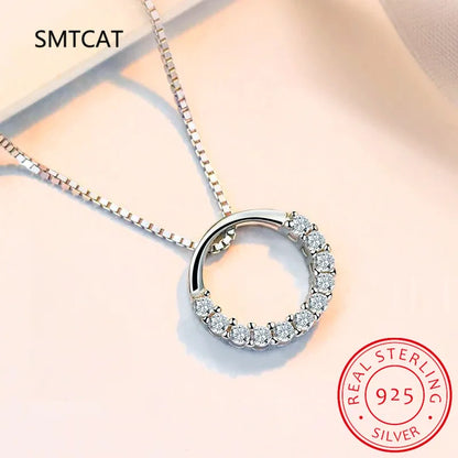 Real Moissanite Necklace Solid 925 Sterling Silver Diamond Circle Pendant Necklace for Women Men Promise Wedding Gift Jewelry
