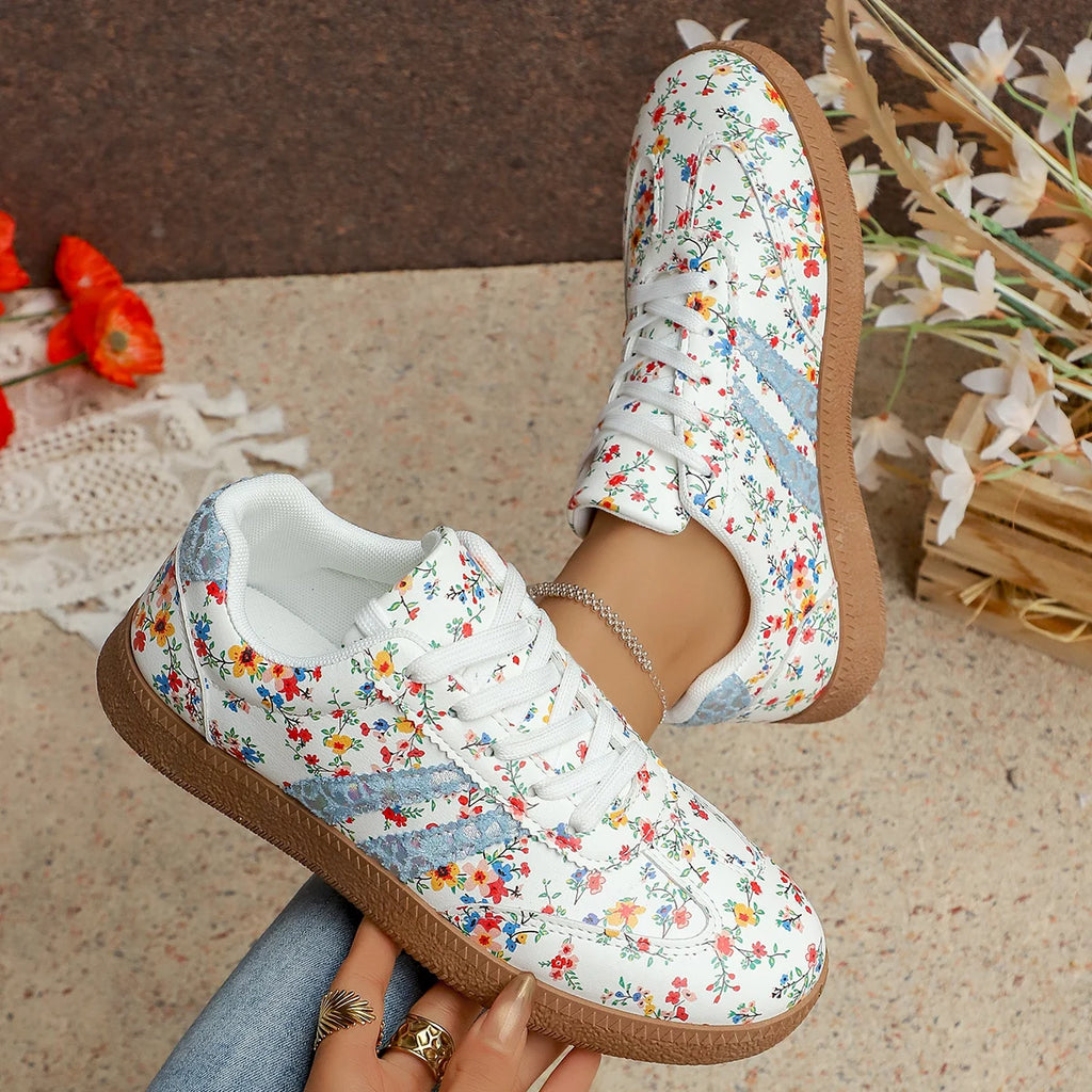 New Women's Floral Sport Shoes Comfortable Breathable Single Shoes Outsole Round Toe Casual Style Female Lightweight Sneakers
