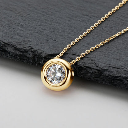 18K Yellow Rose Gold Plated 925 Silver 3CT 1-2CT 9mm Bezel Moissanite Pendant Necklace for Women Men Gift Birthday Anniversary