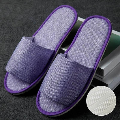 1 Pair Hotel Travel Slippers Cotton Linen Disposable Slippers Sanitary Home Guest Use Men Women Indoor Bedroom House Shoes - Imbasat