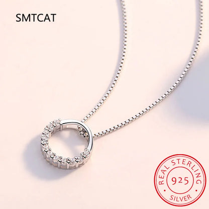Real Moissanite Necklace Solid 925 Sterling Silver Diamond Circle Pendant Necklace for Women Men Promise Wedding Gift Jewelry