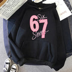 Girls Pink 67 Number Print Hoodies