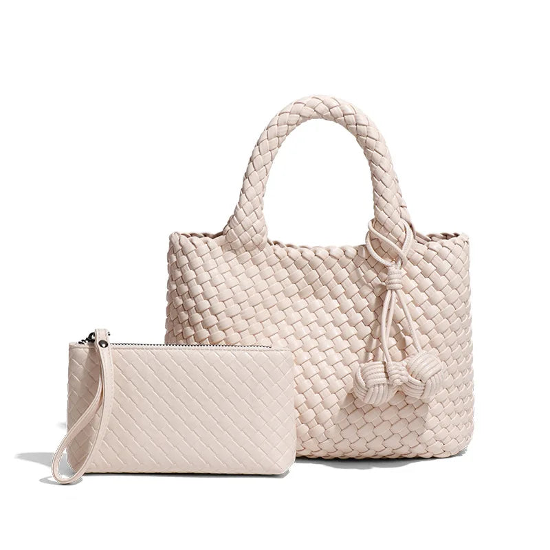 Woven Shoulder Bag for Women Vegan Leather Tote Bag Womens Crossbody Bag with Mini Handmade Purse for Travel Work