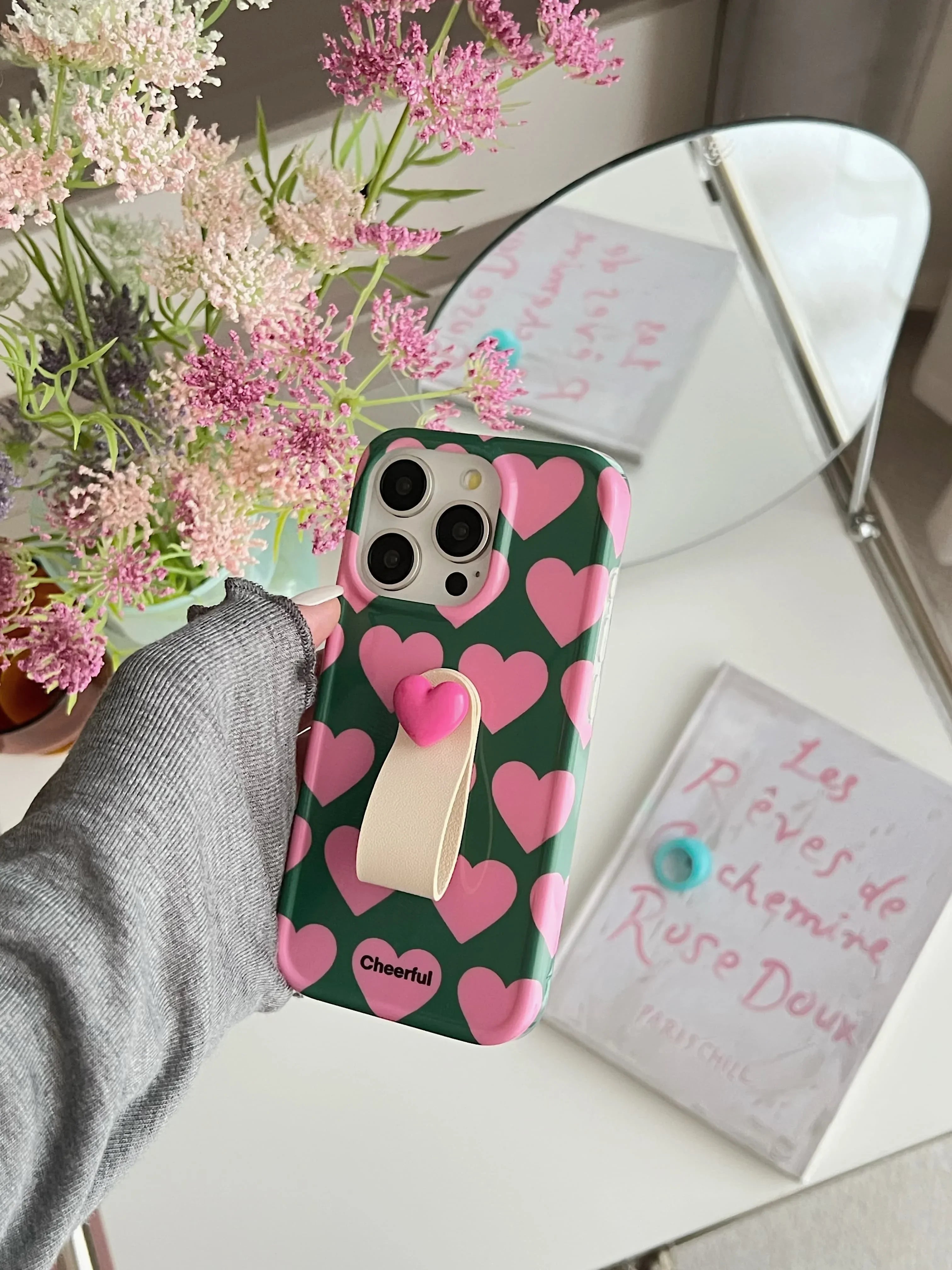 Chic Pink Hearts 3D Ring strap Case for iPhone