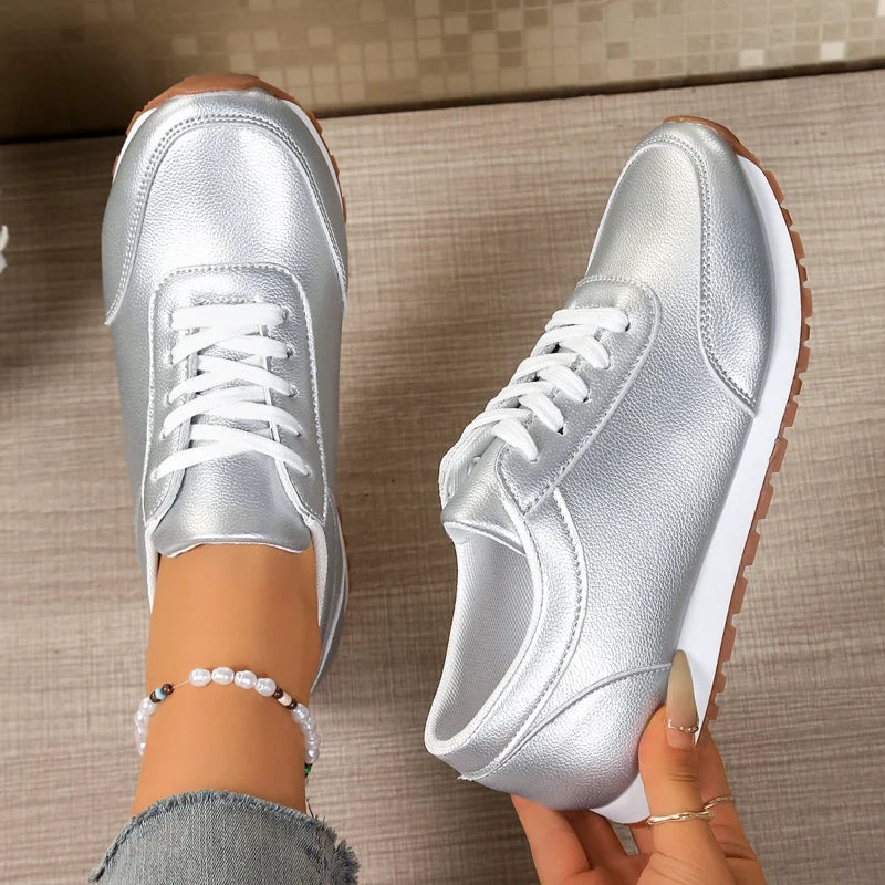 Fashion Women's Sneakers Golden Silver Luxury Girls Walking Shoes Spring/autumn Casual Comfortable Flat Vulcanized Shoes