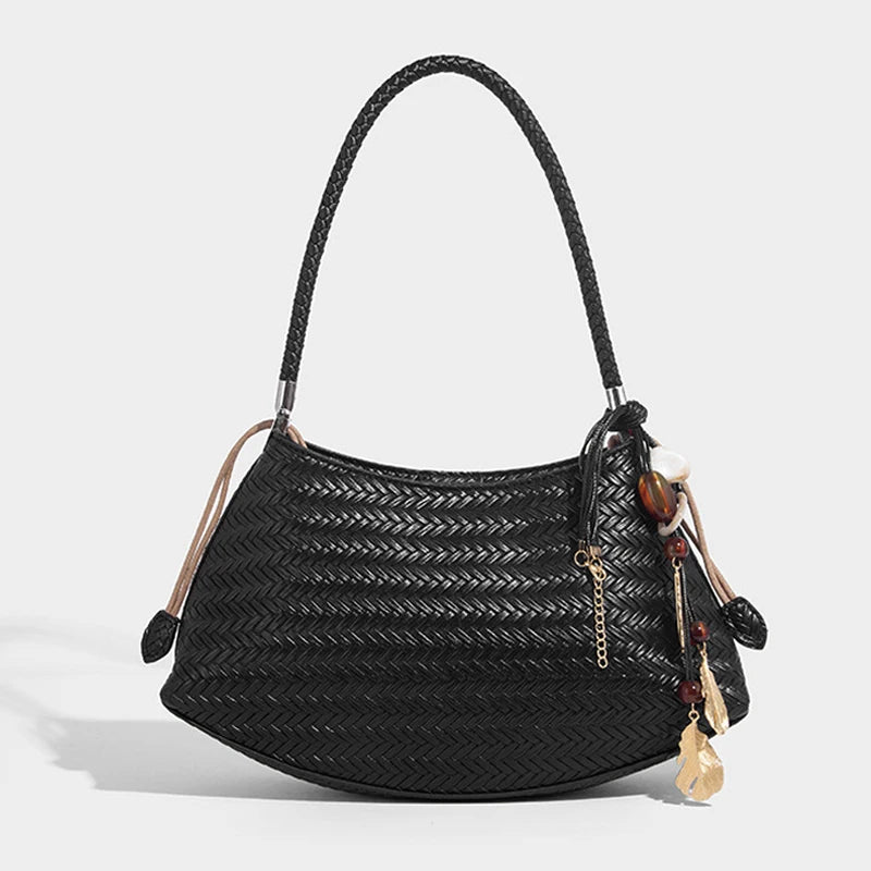 Woven Shoulder Bag for Women Crossbody Tote Bag Handbag 2026 New Vegan Leather Purse Woven Hobo Bag Pendant Versatile Bags