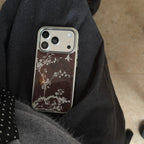 Elegant Plum Blossom Burgundy Bird & Branch Traditional Art Case for iPhone