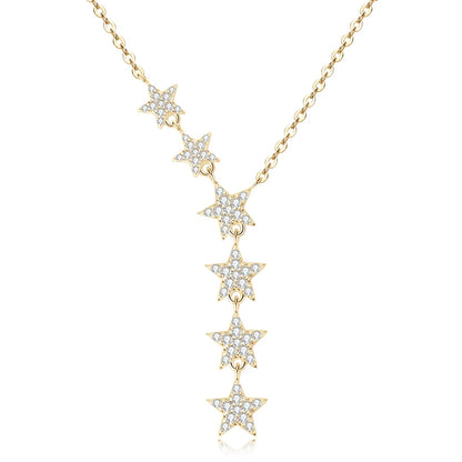 2024 New Trendy 925 Sterling Silver Y Lariat 6 Star Pendant Necklace for Women Fashion D Color Moissanite Necklaces Jewelry Gift