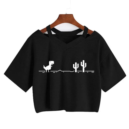 2000s Y2k Print Women Tee Shirt Harajuku Gothic Cropped Mange Tshirt Funny Graphic T-shirt Korean Style Casual Crop Tops Female