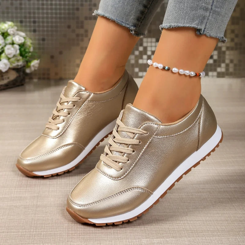 Fashion Women's Sneakers Golden Silver Luxury Girls Walking Shoes Spring/autumn Casual Comfortable Flat Vulcanized Shoes