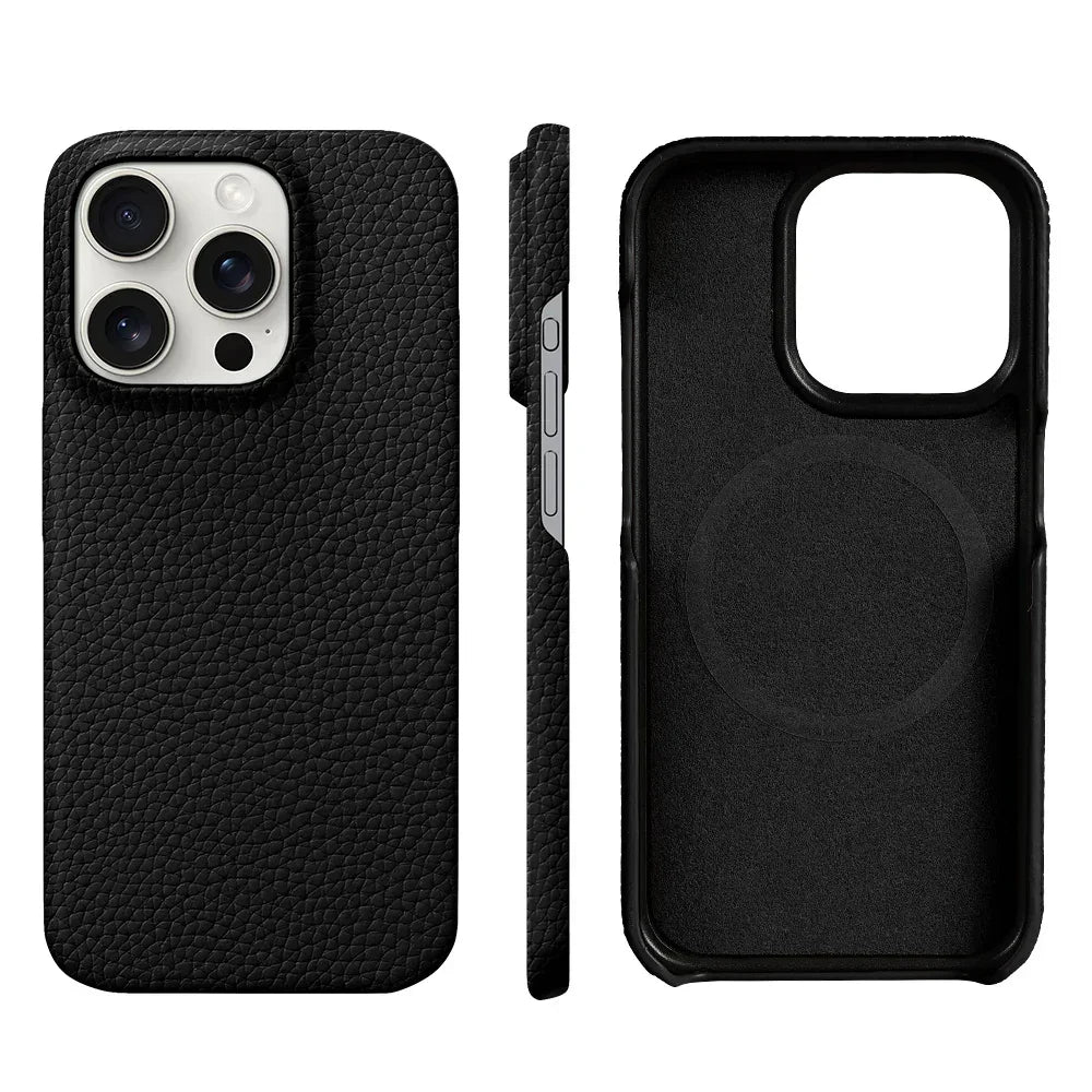 Cowhide Lychee Leather Phone Case for iPhone