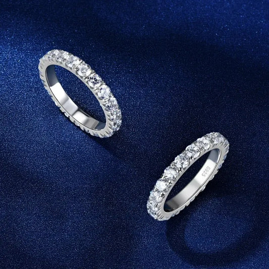 Anziw 3mm D Moissanite Full Eternity Thin Bands Stackable Engagement Wedding Ring White Gold Silver 925 for Women Jewelry Gifts