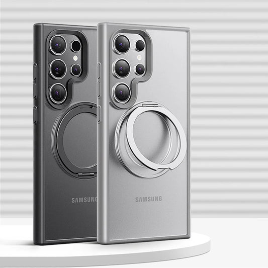 360° Rotating Ring Holder Magnetic Matte Case For Samsung Galaxy S25 Ultra S24 Plus Wireless Charge Shockproof Bumper Back Cover