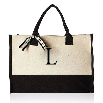 A-Z Canvas Totes bag Fashion Canvas Tote Letters Flower Portable Beach Shoulder Shopping Casual Beach Bag Large Capacity Handbag - Imbasat