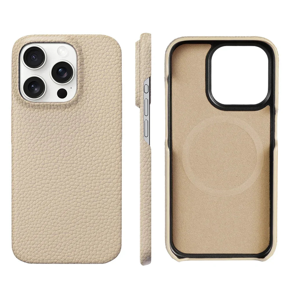 Cowhide Lychee Leather Phone Case for iPhone
