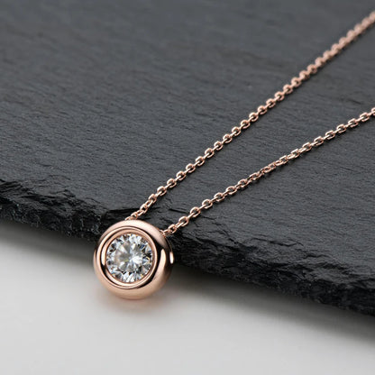 18K Yellow Rose Gold Plated 925 Silver 3CT 1-2CT 9mm Bezel Moissanite Pendant Necklace for Women Men Gift Birthday Anniversary