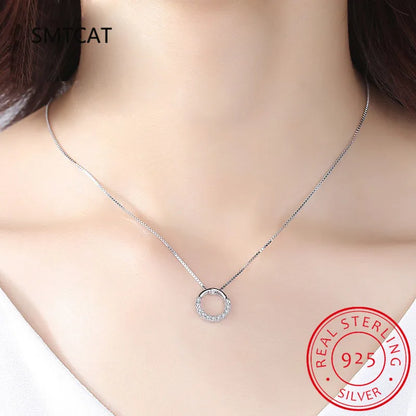 Real Moissanite Necklace Solid 925 Sterling Silver Diamond Circle Pendant Necklace for Women Men Promise Wedding Gift Jewelry