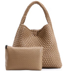 Large Woven Tote Bag for Women with Purse Fashion Shoulder Hobo Underarm Bags Woven Soft Vegan Leather Handbag