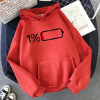 Women's Battery Low Print Long Sleeve Hoodies Autunm Winter Casual Sweatshirt Funny Graphic Y2k Hooded Streetwear Y2k Clothing