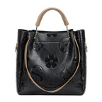 Top Handle Handbag Set Large Shoulder Bag Vegan Leather Ladies Bucket Hobo Tote with Floral Embroidery for Everyday Use