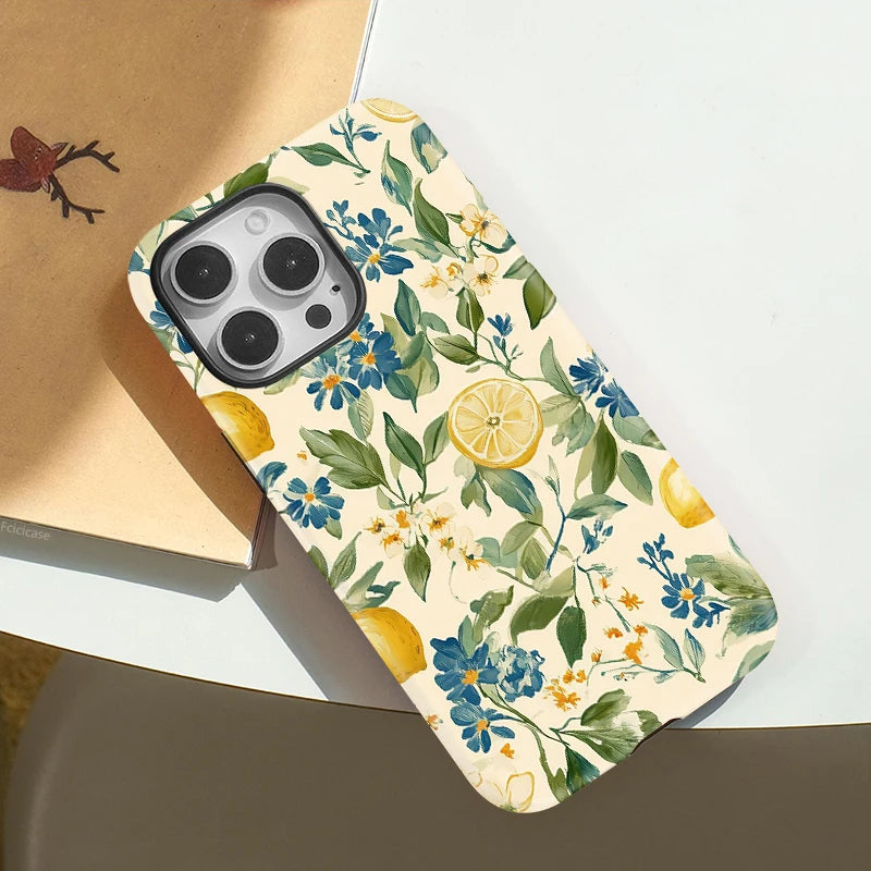 Flower Leaves Lemon Phone Case for iPhone Magnetic
