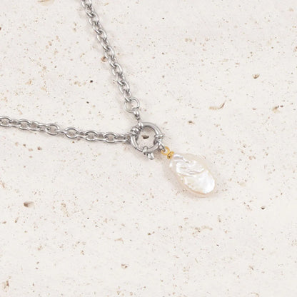 Natural Pearl Necklace For Women Stainless Steel Sailor Clasp Choker Gold/Silver Color Metal Rolo Chian Femme Stone Collier