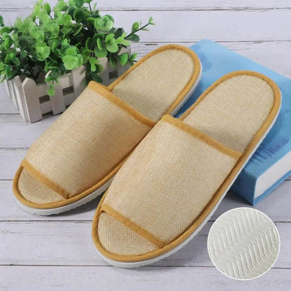 1 Pair Hotel Travel Slippers Cotton Linen Disposable Slippers Sanitary Home Guest Use Men Women Indoor Bedroom House Shoes - Imbasat