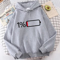 Women's Battery Low Print Long Sleeve Hoodies Autunm Winter Casual Sweatshirt Funny Graphic Y2k Hooded Streetwear Y2k Clothing