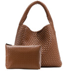 Large Woven Tote Bag for Women with Purse Fashion Shoulder Hobo Underarm Bags Woven Soft Vegan Leather Handbag