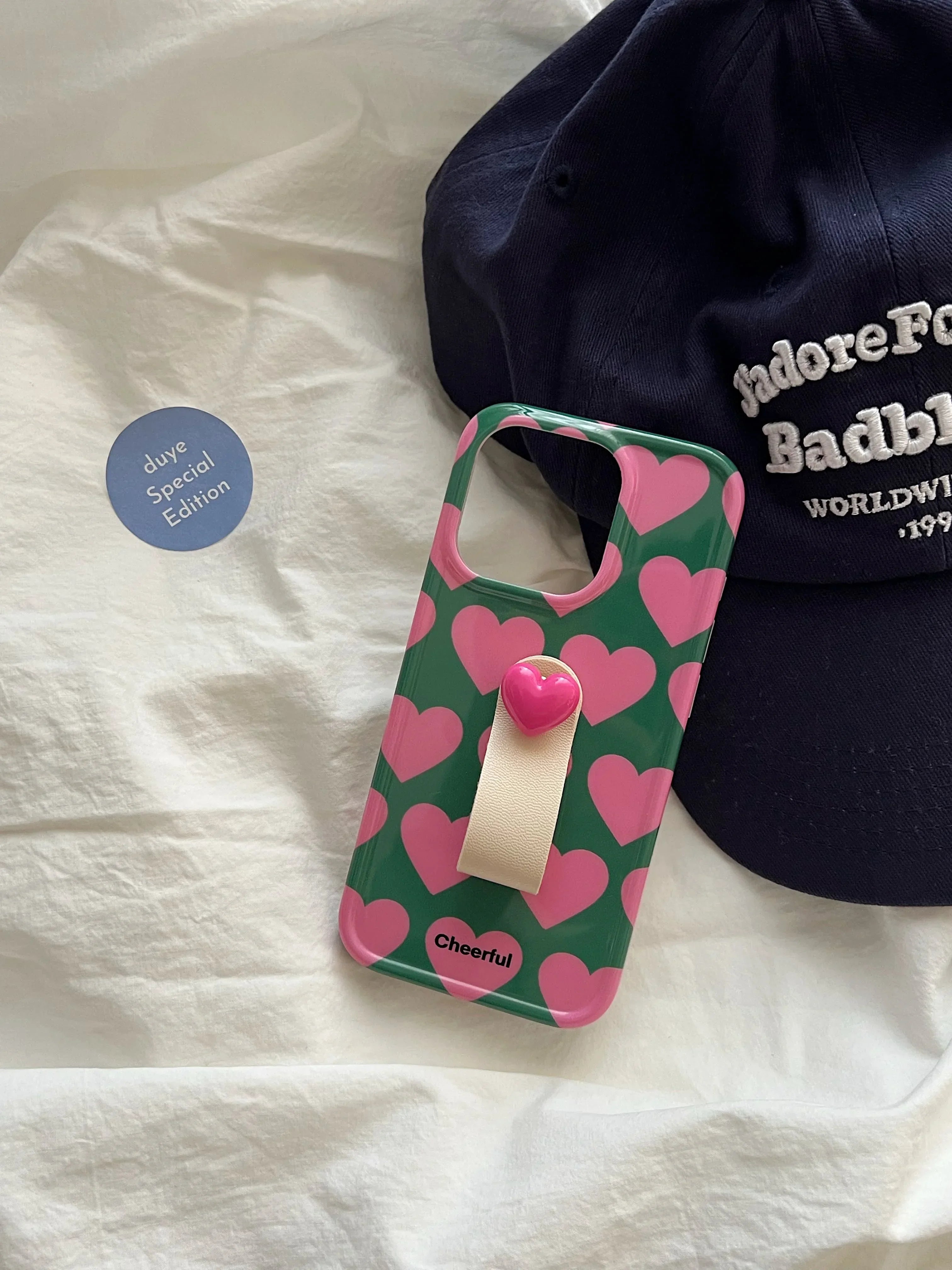 Chic Pink Hearts 3D Ring strap Case for iPhone