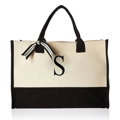 A-Z Canvas Totes bag Fashion Canvas Tote Letters Flower Portable Beach Shoulder Shopping Casual Beach Bag Large Capacity Handbag - Imbasat