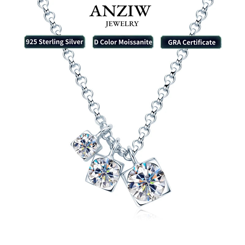 2024 New D0.90CT 3 Stones Pendant Necklace 925 Sterling Silver for Women D Color Round Moissanite Necklace Trend Fine Jewelry