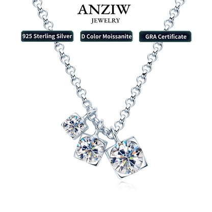2024 New D0.90CT 3 Stones Pendant Necklace 925 Sterling Silver for Women D Color Round Moissanite Necklace Trend Fine Jewelry