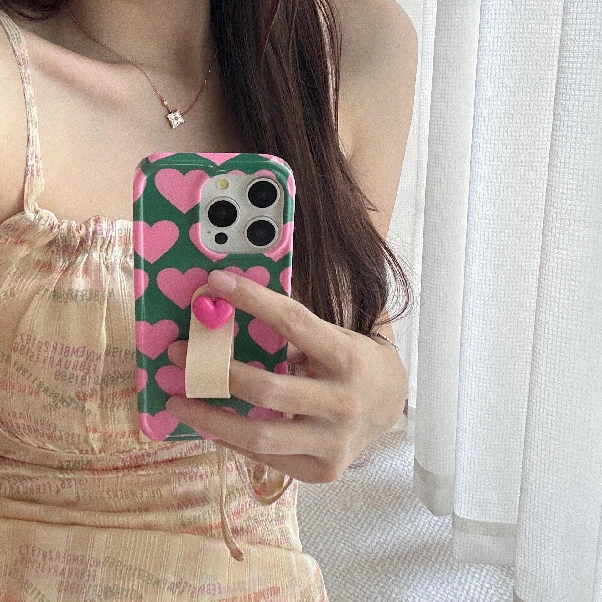 Chic Pink Hearts 3D Ring strap Case for iPhone