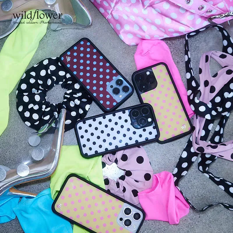 Wildflower 3D Cute Black white brown yellow Polka Dots Phone case For iPhone