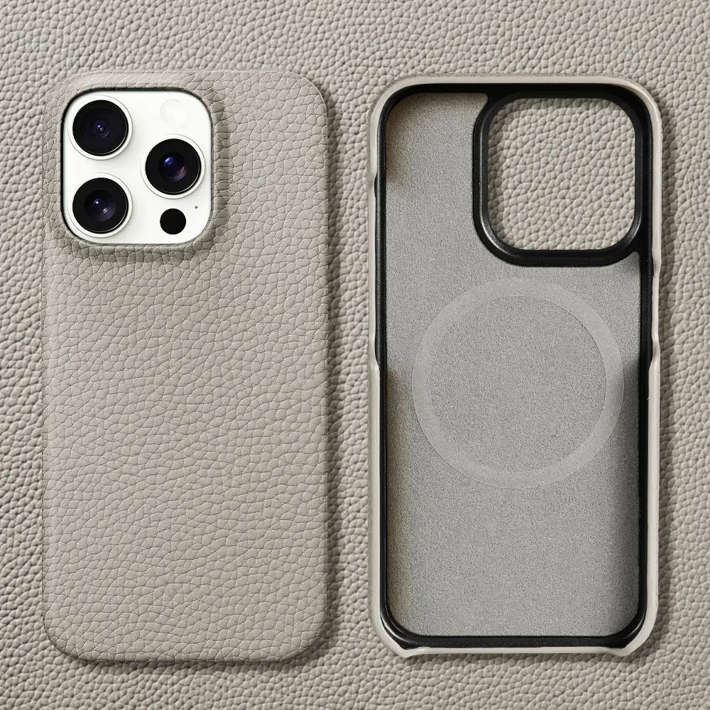 Cowhide Lychee Leather Phone Case for iPhone