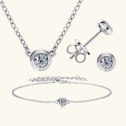 Lnngy 3mm 0.1ct Moissanite Diamond Necklace Bracelet Stud Earring For Women Simple Single Stone Earrings Bracelets Jewelry Set