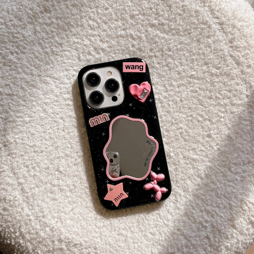 Ins Irregular Mirror Pink Balloon Dog Fashion Case for iPhone