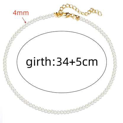 Trend 4-8mm White Pearl Chokers Necklace Clavicle Chain For Women Classic Elegant Wedding Neck Jewelry Love Pendant Gift